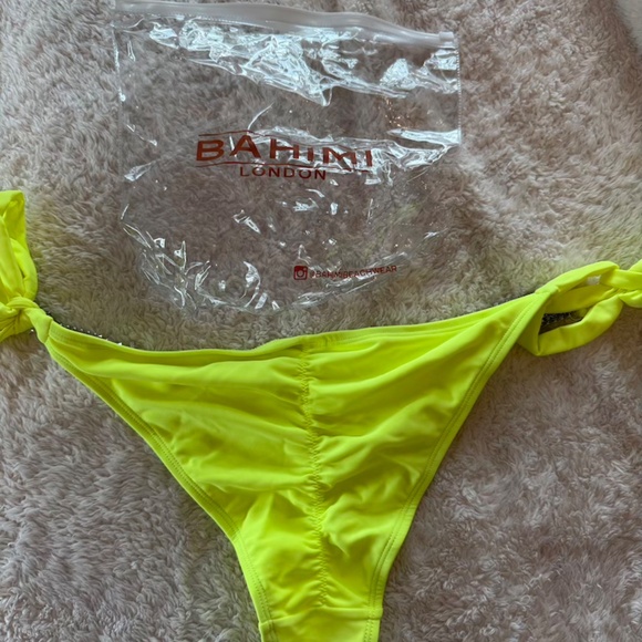 Bahimi Neon Yellow Dimonte Bikini Bottoms Runched Bum Embellished MEDIUM - Picture 6 of 7